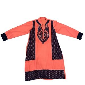 Ethnic Indian Wear Coral and Navy Long Sleeve Dress